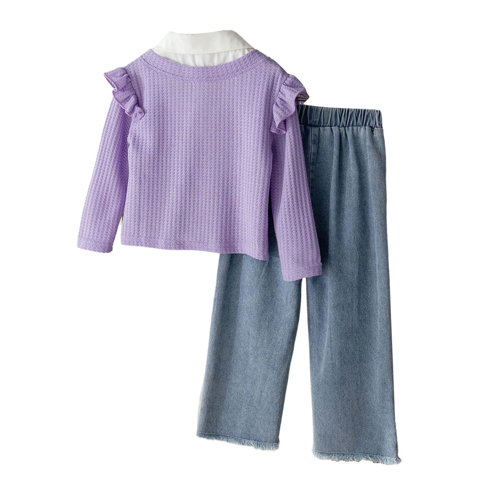 أطفال بنات ربيع الخريف ملابس غير رسمية موضة كم طويل محكم بلايز مع الكرز التطريز الدنيم السراويل ملابس الأطفال #2