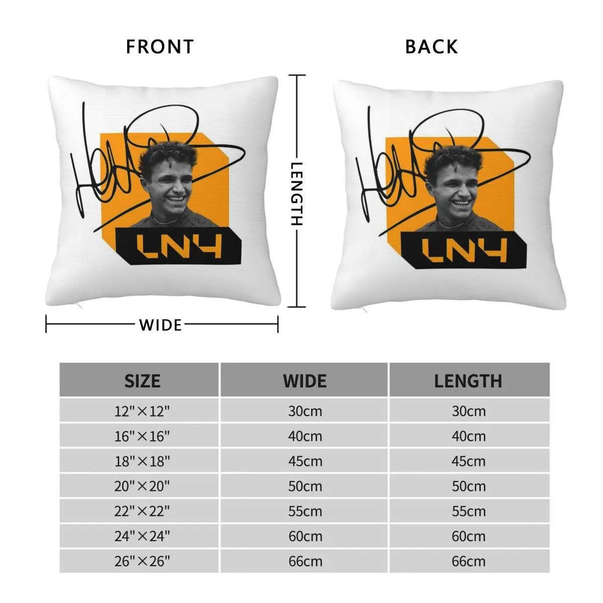 Lando Norris Signature Pillowcase Polyester Linen Velvet Pattern Zip Decor Pillow Case Sofa Seater Cushion Case
