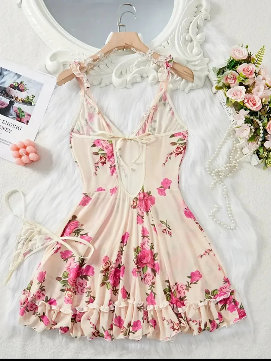 الملابس الداخلية النسائية مثير حمالة صدر وسراويل داخلية مجموعات الدانتيل كشكش تقليم مجموعة الملابس الداخلية العميق الخامس زلة فستان ثونغ المرأة مثير الملابس الداخلية #2