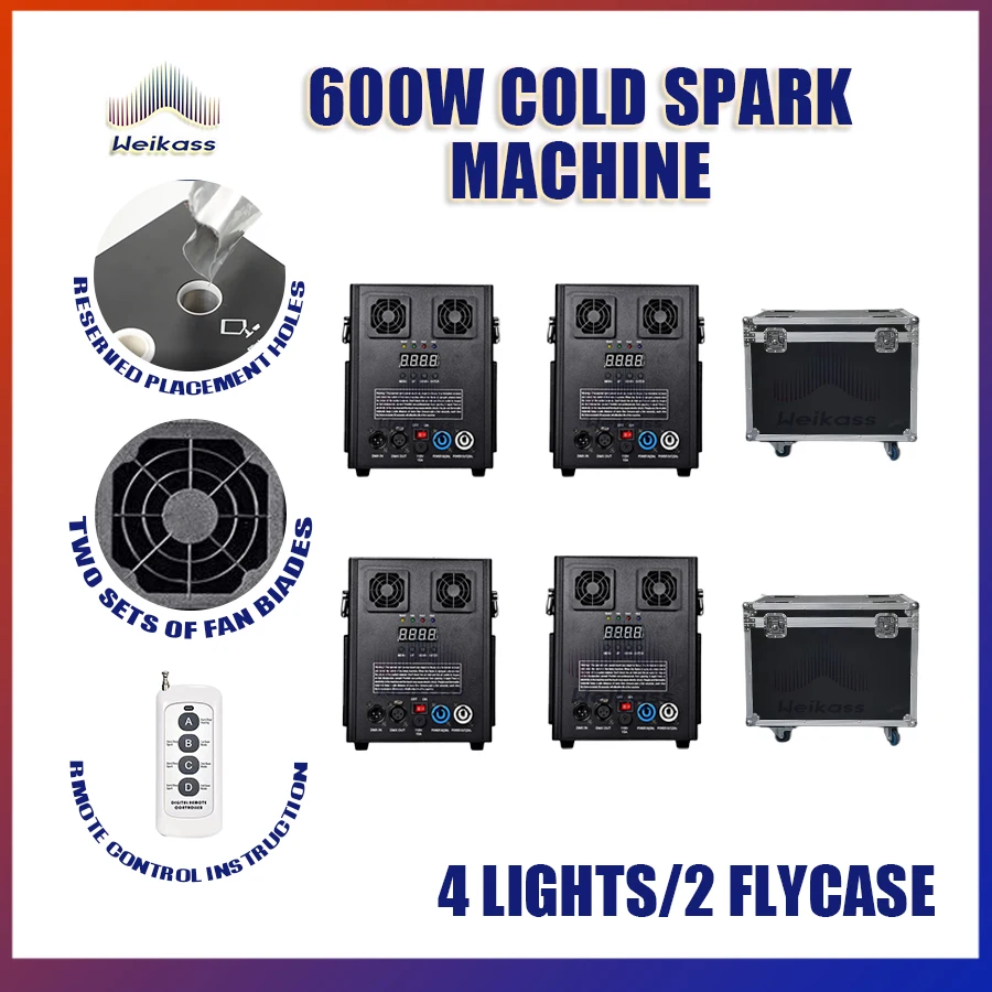 

No Tax 4pcs 600w Cold Spark Machine With flightcase DMX Remote Cold Firework Machine Fountain Stage Sparkle Machine Ti Power