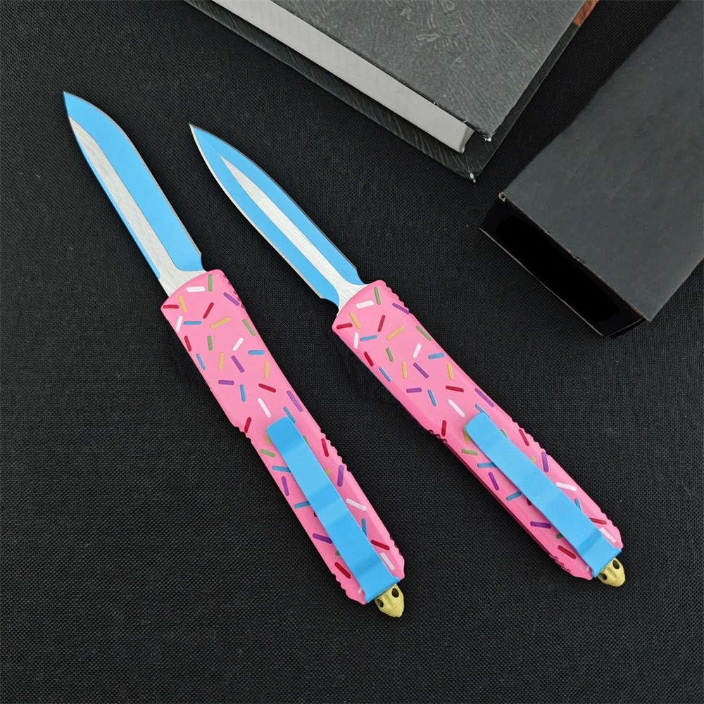 Outdoor Tactical Folding Knife 3.46 Inch D2 Blade T6 Aluminum Pink Donut Handle Deep Pocket Clip EDC Camping Hiking Hunting Tool view 3