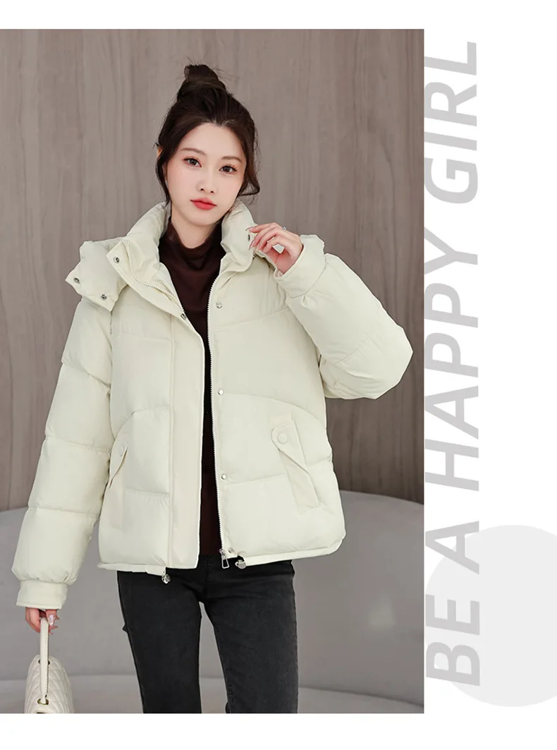Winter Thick Puffer Coat Women Zip Up Windproof Russian Cold Weather Snow Jacket Detachable Hooded Outerwear Candy Color New