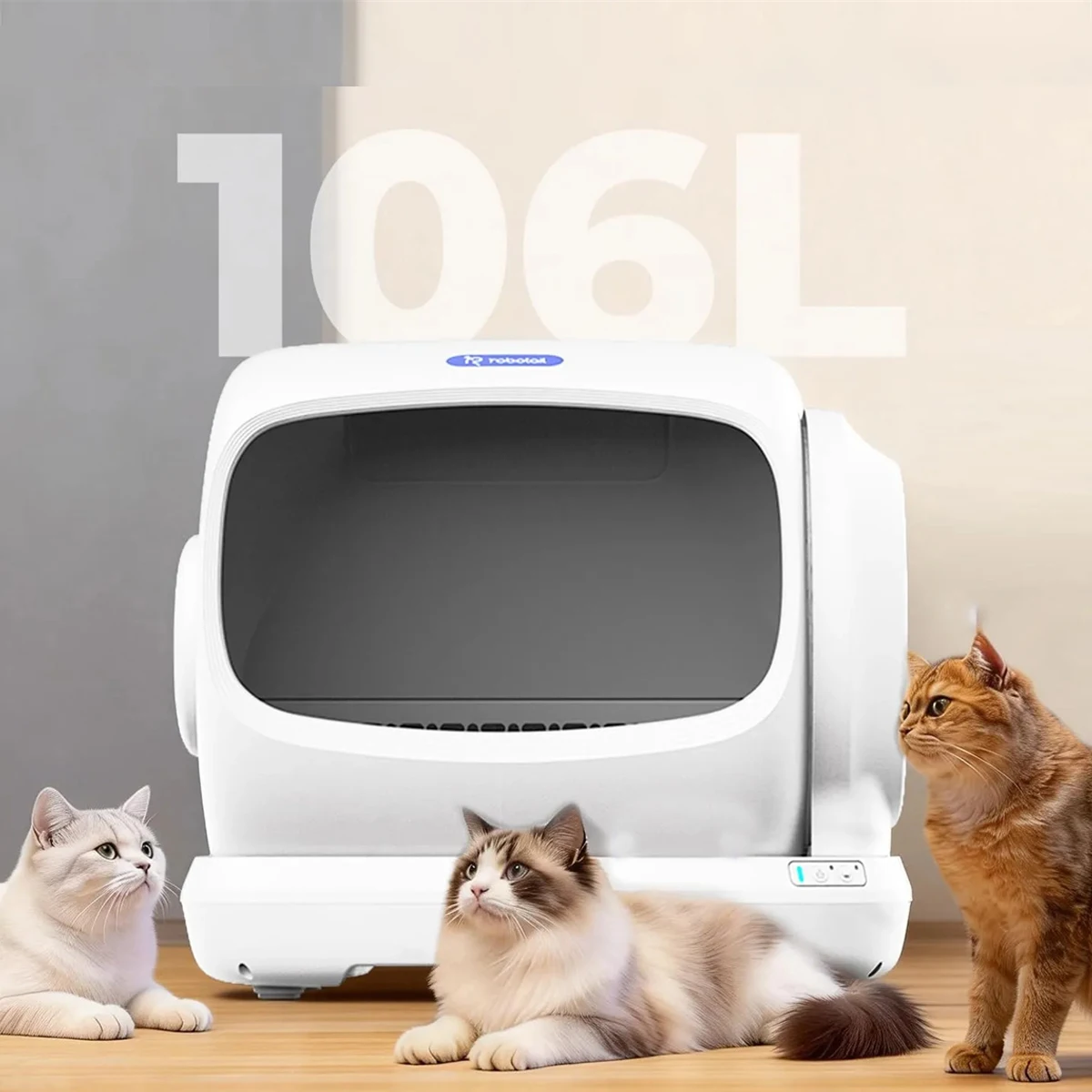 Robotail C42 106L Intelligente automatische Katzentoilette, halb offene elektrische selbstreinigende Katzentoilette, ultra-leiser Betrieb, doppellagige Silikonmatte, leicht zu reinigen