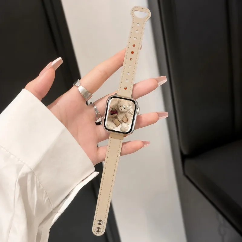 Slim Leather Band for Apple Watch SE 12 11 10 9 8 7 6 5 4 3 Soft Replacement Strap for iWatch Ultra 49mm 38 46 42 45 41 44 40mm