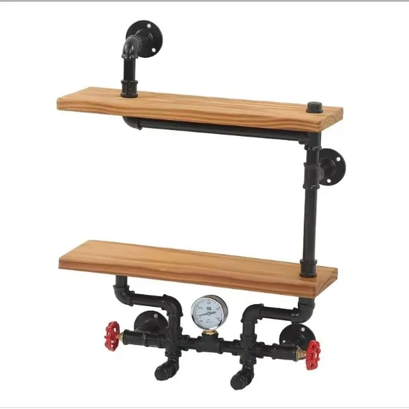 Industrial Iron Pipe Wall Mounted Shelf Wooden Ladder Bookshelf Storage Rack Decorative