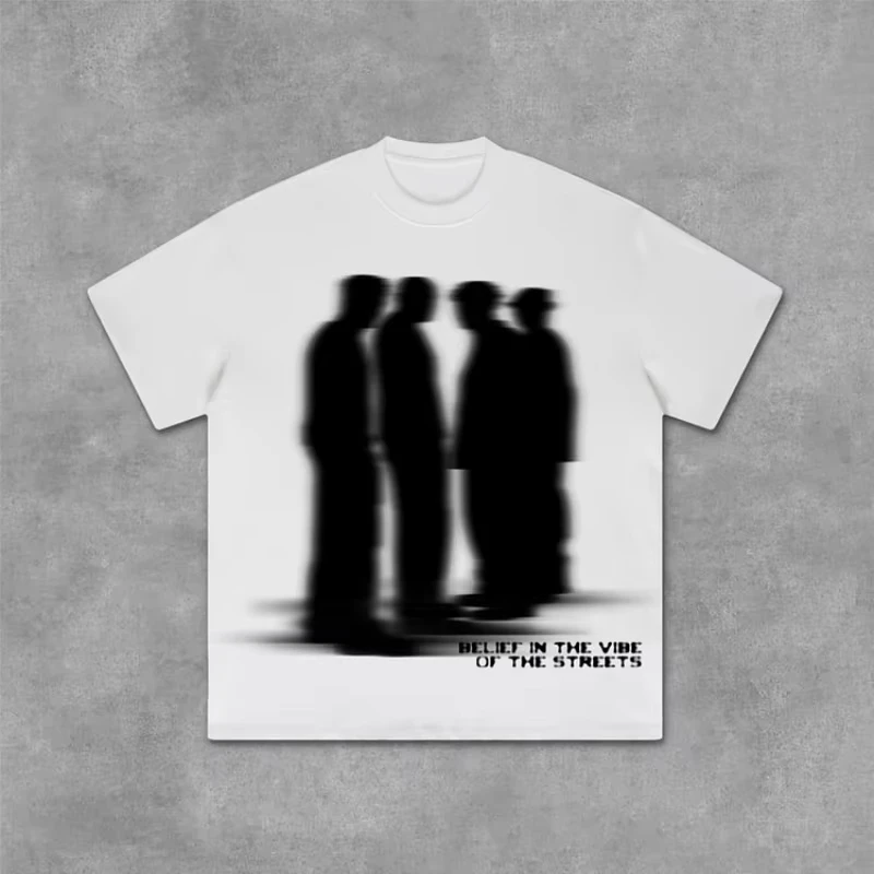 2026 Summer SStreet Atmosphere Virtual Shadow Characters Shadow Graphic T-Shirt Y2K Vintage for Men and Women