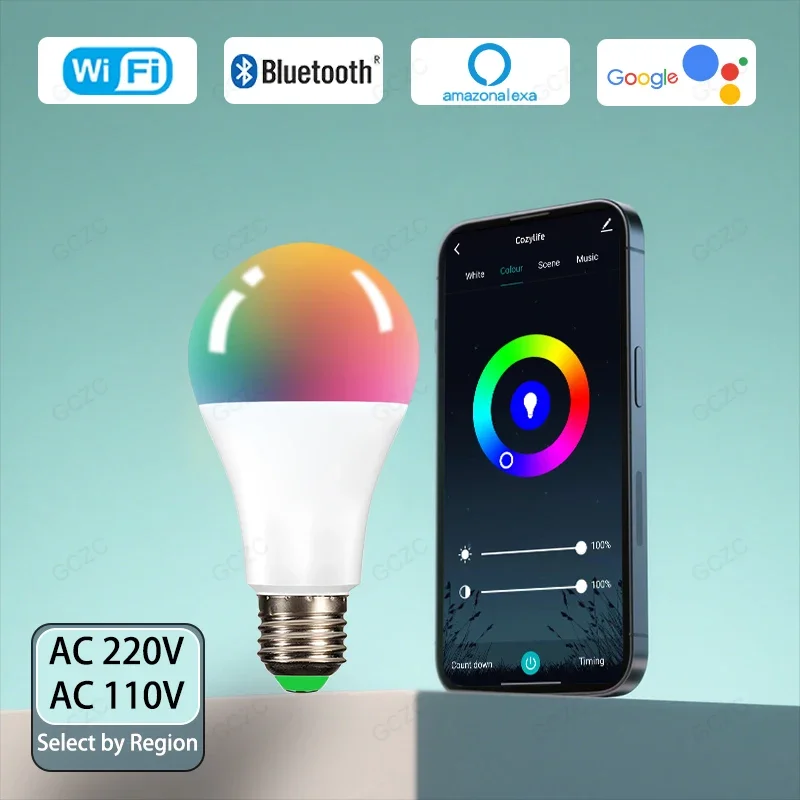 Smart Led Light Bulb Wifi/BLE  Alexa Led Lamp E27 RGB 110V 220V Smart Lamps For Google Assistant Cozylife