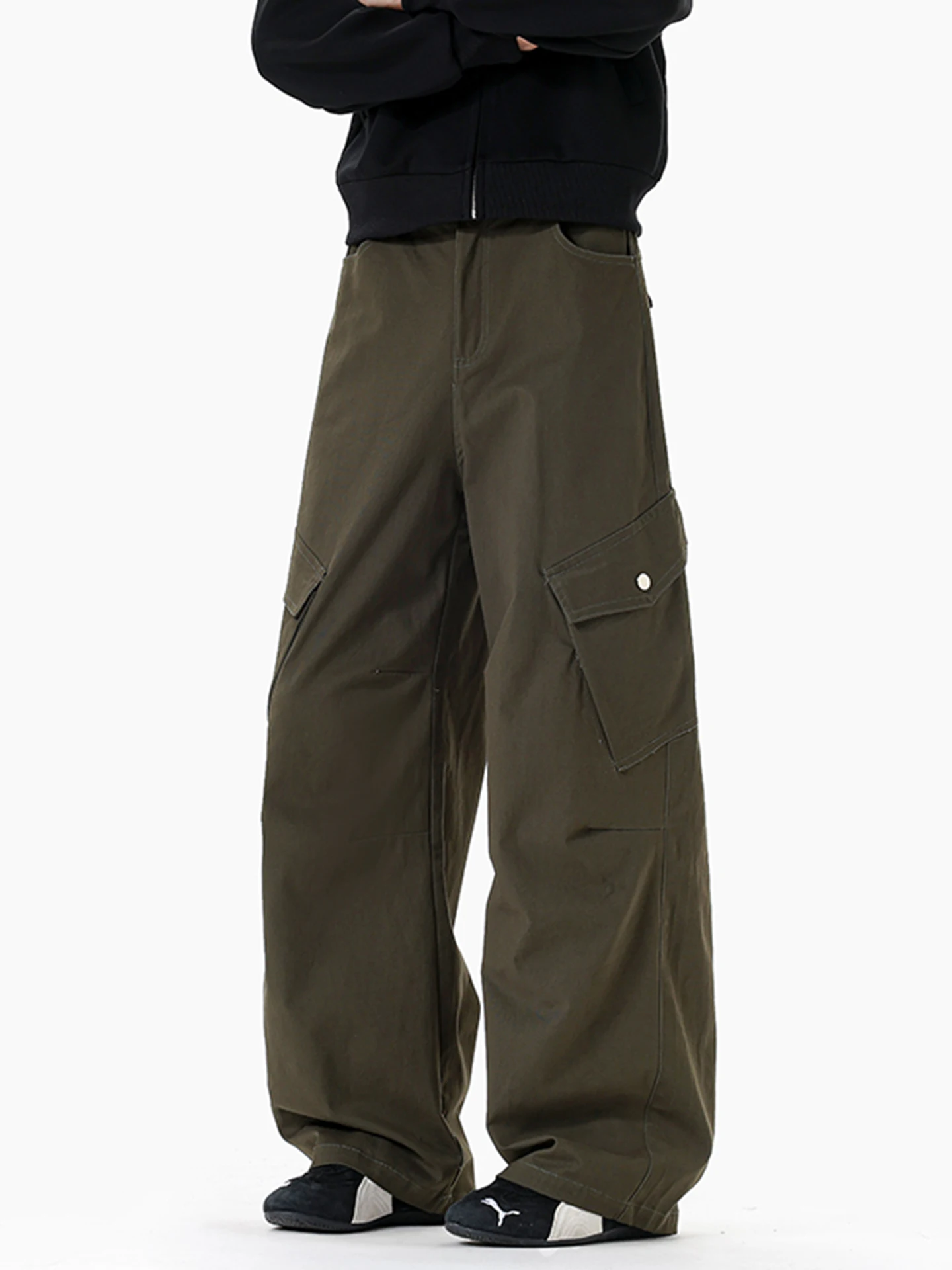 

Men's Casual Workwear Pants Spring Autumn Loose Straight Leg Wide Leg Long Trousers High Street Sle Pleated Large kets