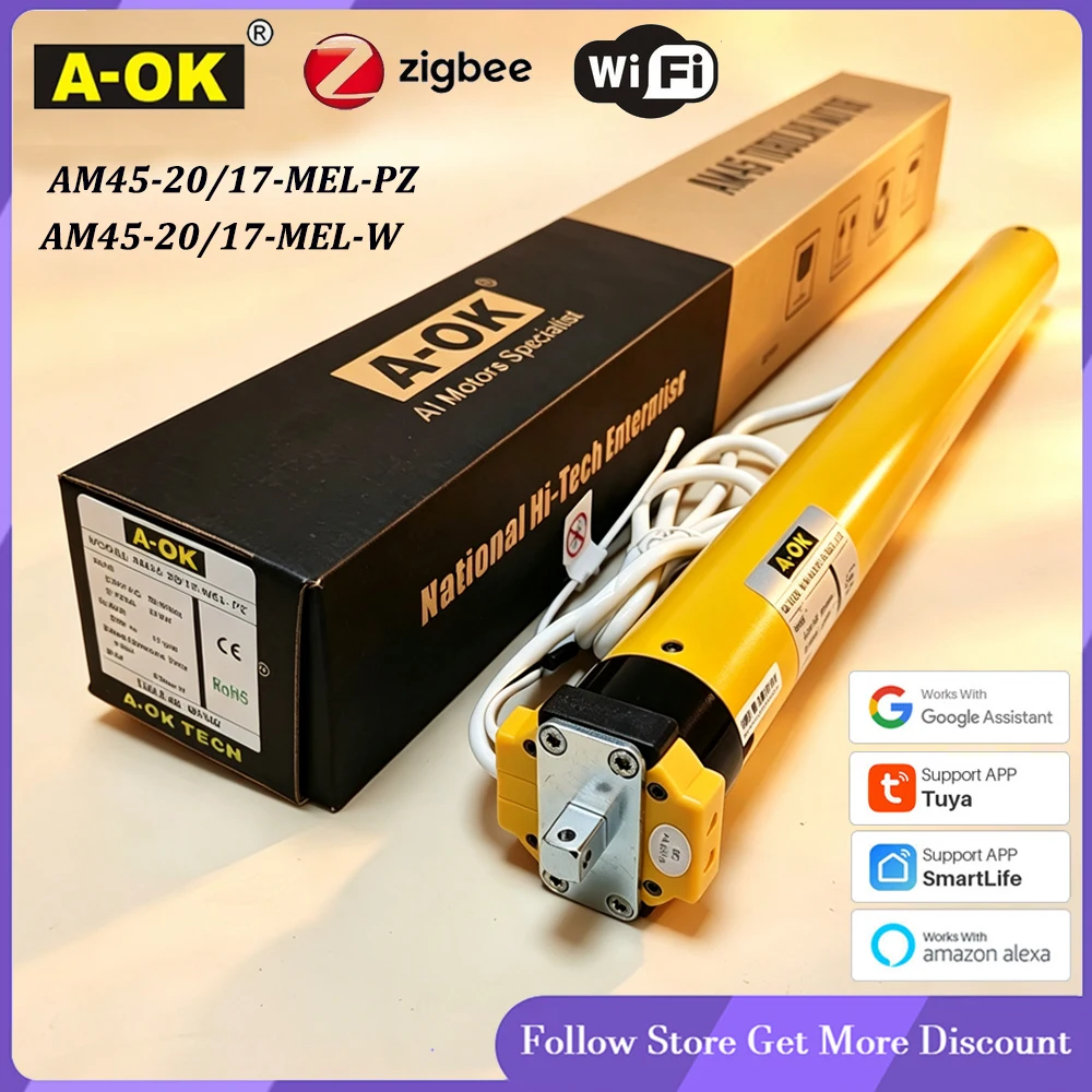 AM45 20/17 Tuya Zigbee/Wifi Smart Awning Blinds Tubular Motor,RF433 Control,for 50mm/55mm/65mm/70mm Tube Rolling Sunshade Motor