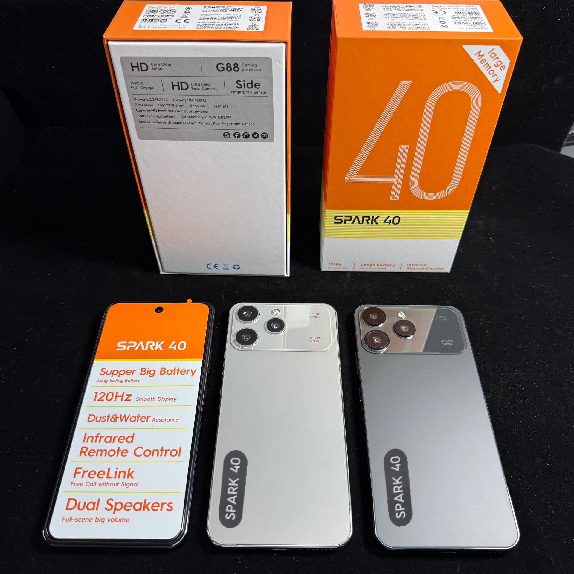 Smartfon SPARK 40, 3 GB RAM, 32 GB ROM, ekran 6,6 cala, telefon komórkowy z Androidem 14, MTK6737 Quad Core, podwójny aparat 13 MP + 16 MP, bateria 5000 mAh.