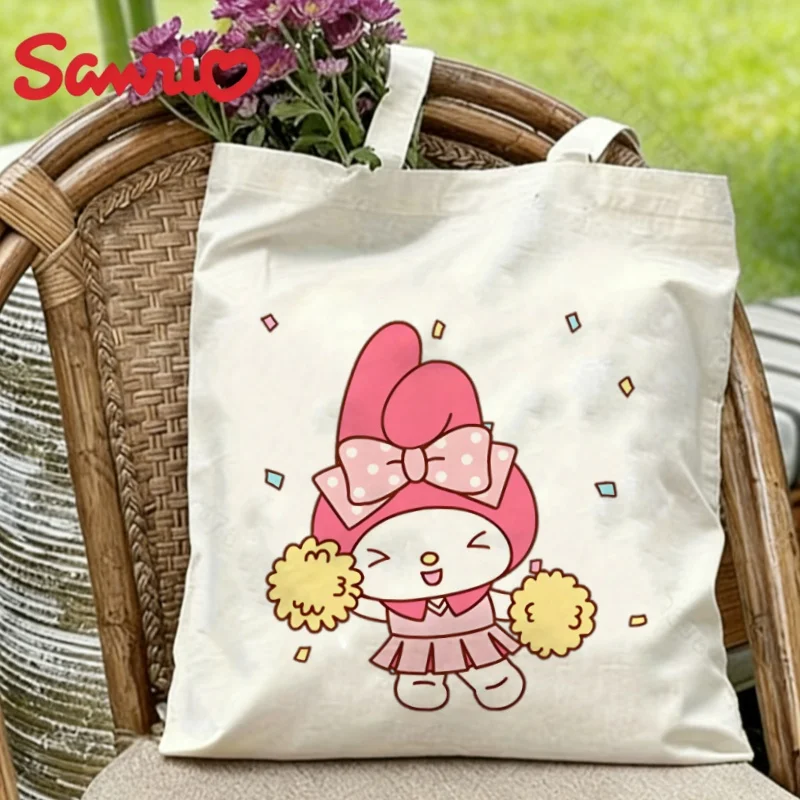 

1PC Sanrio My Melody Canvas Tote Bag Double-sided Cheerleader Print Eco-friendly Reusable Shoulder Bag