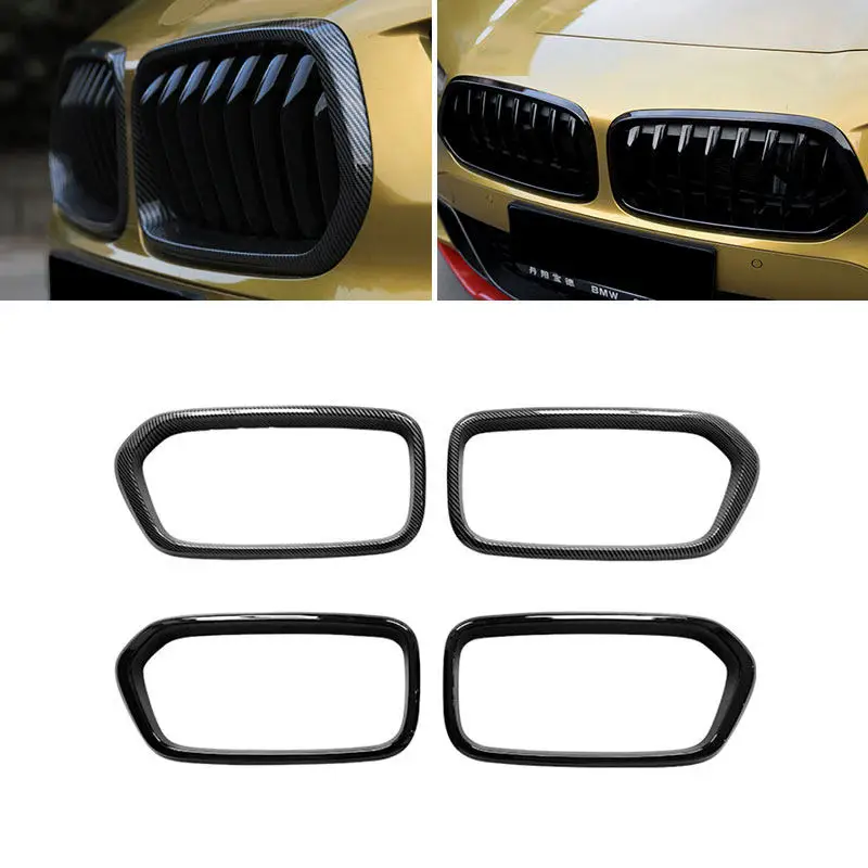 

2 шт. для BMW X2 F39 2020 2021, передний бампер для автомобиля, решетка радиатора, текстура из углеродного волокна/глянцевые черные аксессуары из АБС