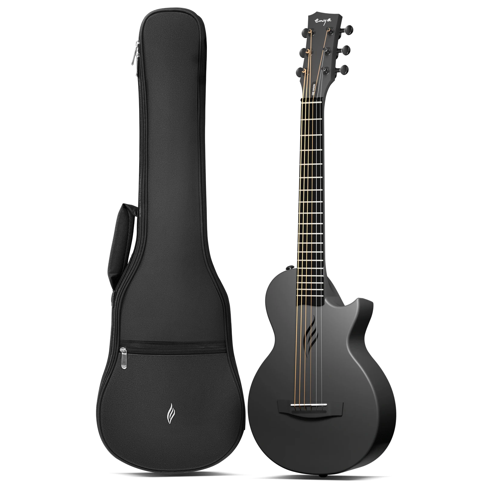 Enya Nova Go Mini Carbon Fiber Acoustic Guitar 1/4 Size Travel Acustica Guitarra w/Beginner Kids Starter Bundle Kit of Thickened 