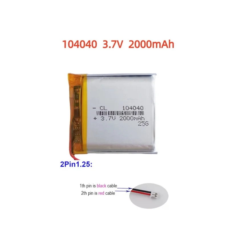 

3.7V 2000mAh 7.4Wh Li-Polymer Rechargeable Li Lithium Battery 104040 JST 2Pin 1.25mm Plug For GPS 3C Digital DashCam Tablet PC