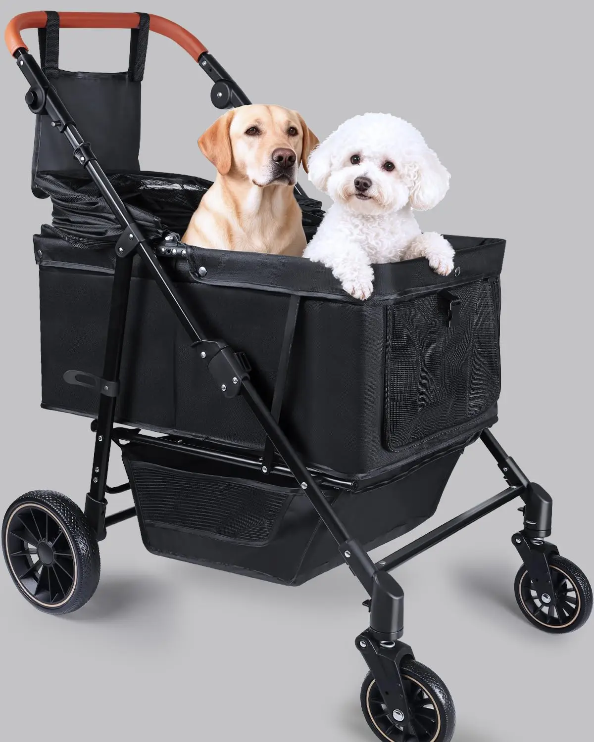 

Pet Stroller for Large & Medium Dogs, Foldable with Adjustable Handle & Canopy, Black