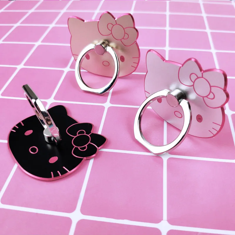 Cute Hello Kitty Phone Holder Sanrio Anime Support Mobile Phones Cute Cartoon Metal Folding Finger Stand Socket Fashion Toys