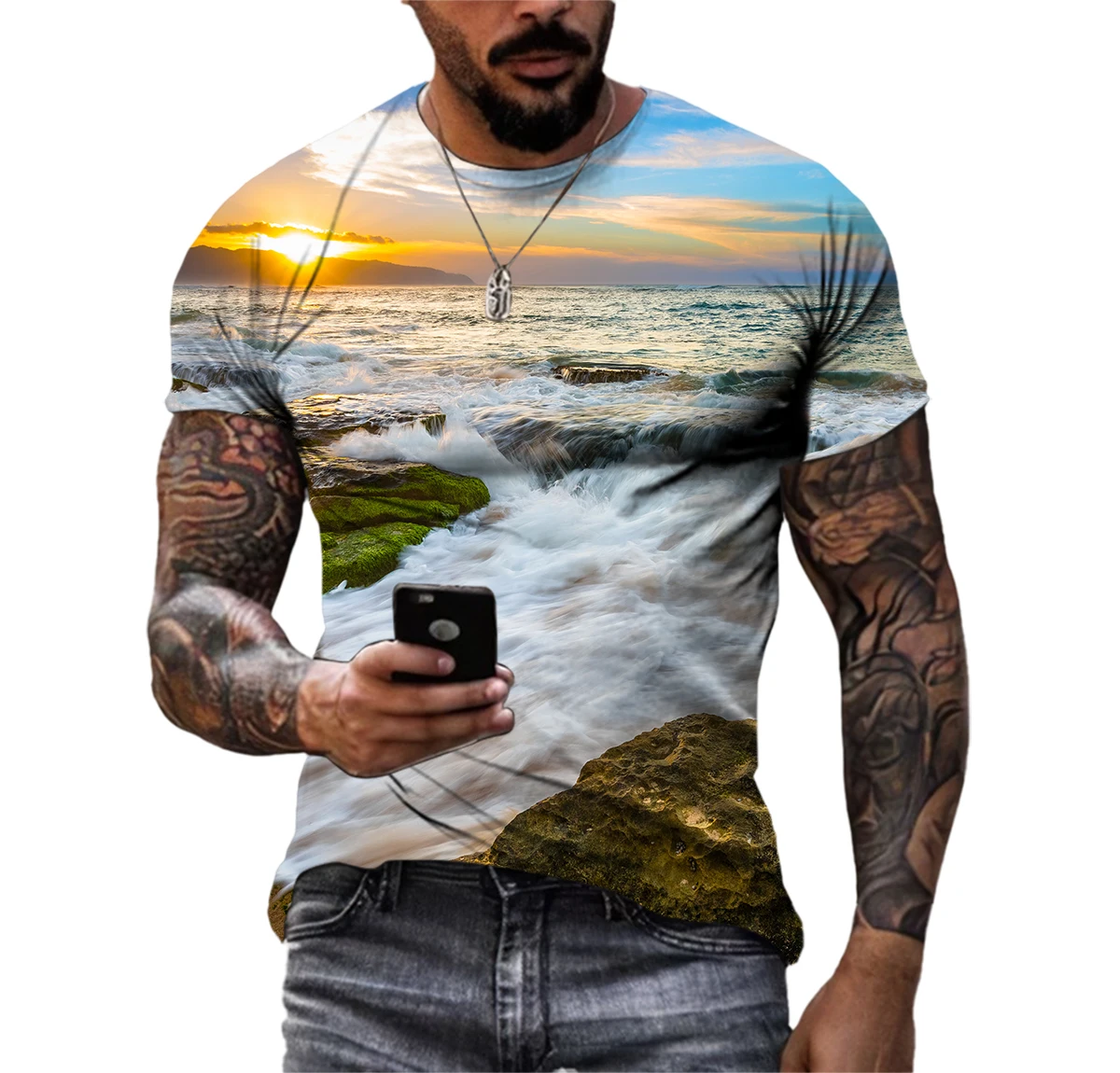 Beautiful Natural Scenery Men T-Shirts Casual HD 3D Print Pattern Tee Hip Hop Harajuku Personality Round Neck Short Sleeve Top