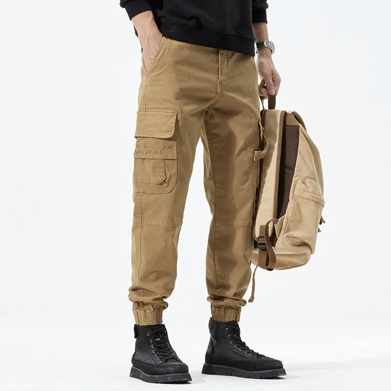 Winter Khaki American Style Casual Pants Loose Fit Multiple Pockets Long Pants For Men Autumn Street Trendy Brand Sports Cargo P