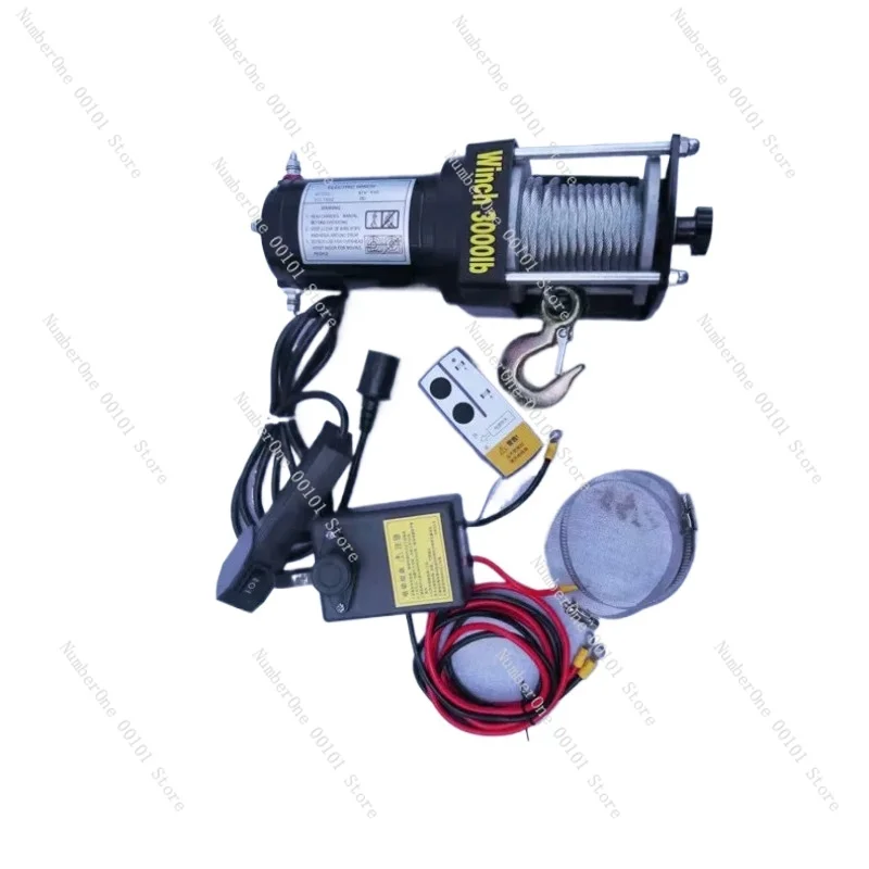 

Electric winch 3000lbs 12V 24V for vehicle self-rescue crane wireless remote control