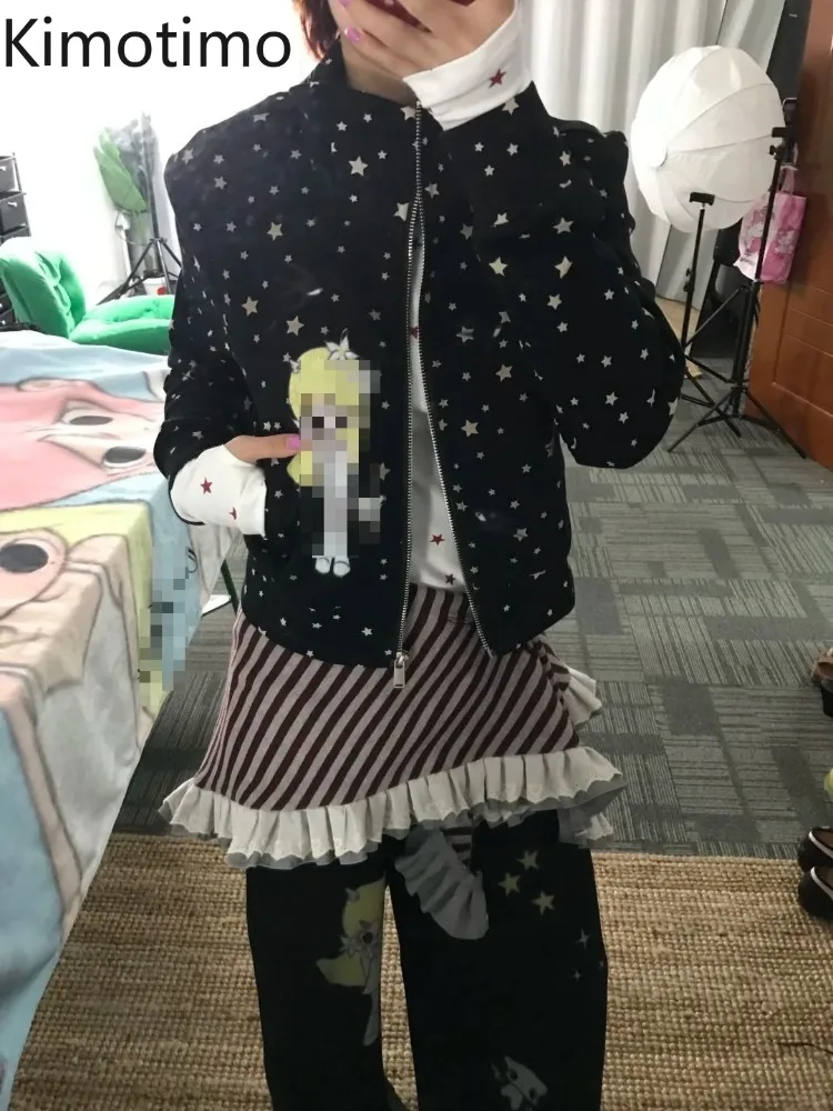 

Kimotimo, японские милые толстовки с принтом в горошек, осенние новые облегающие укороченные топы на молнии, Harajuku Y2k, винтажная толстовка в стиле гранж