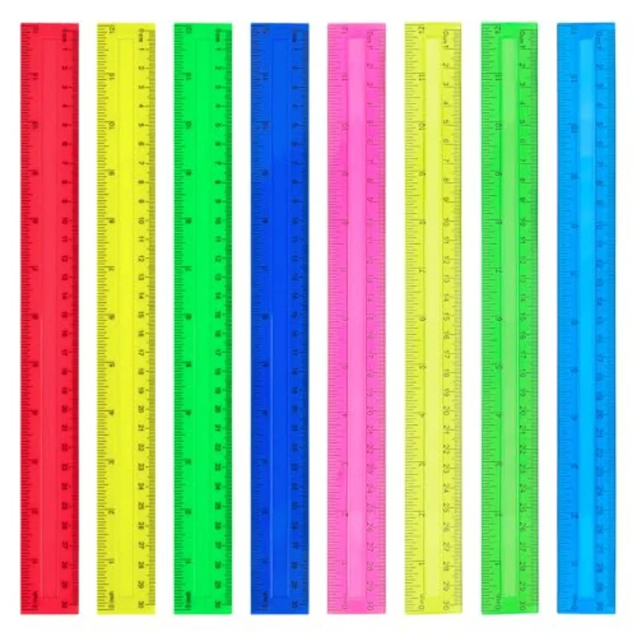 8-Pack 12 Flexible Rulers for Math Engineering Drafting Vibrant Color-Coded Tear-Resistant Plastic