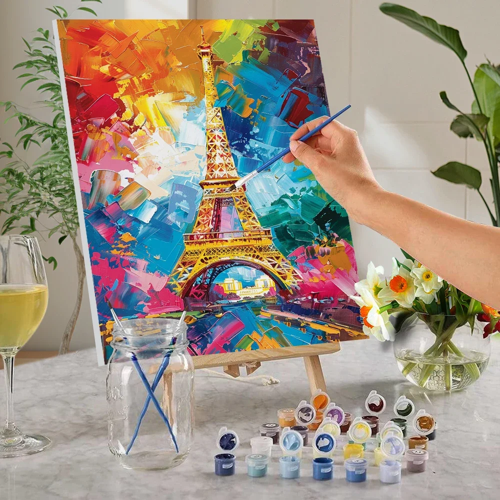 119690 DIY hand-painted graffiti painting of the Paris Tower, beginner adult gift set, suitable for holiday leisure creation