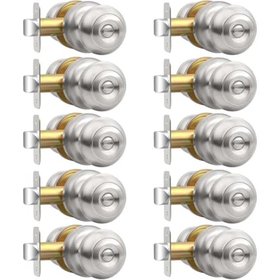 

10 Pack Privacy Door Knob Brushed Nickel Door Knobs Interior Keyless Door Locks for Bedrooms Bathroom Door Knob for Left/Right