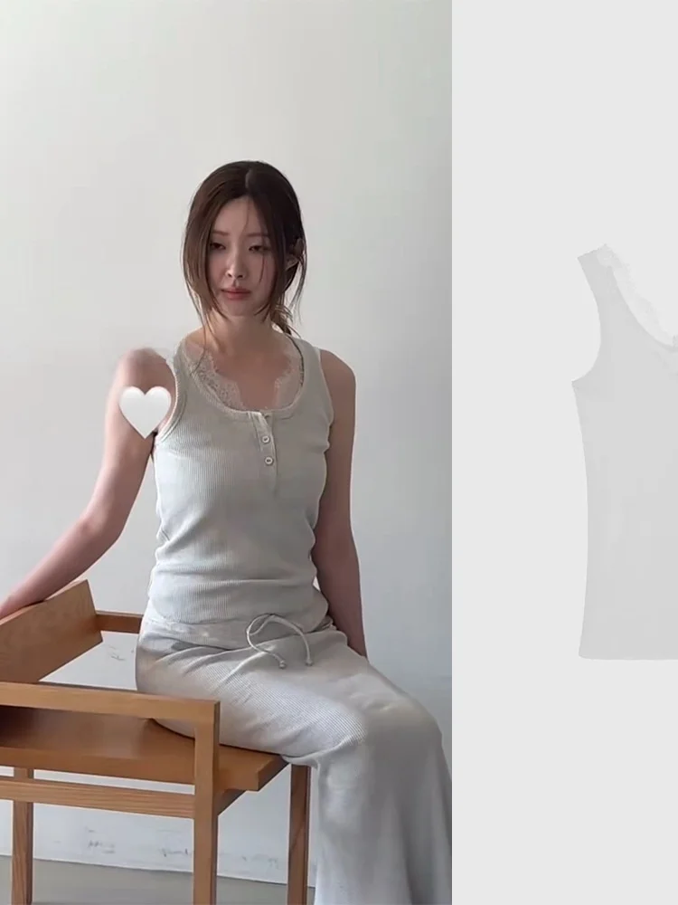 الدانتيل المرقعة محبوك سترة المرأة زر سليم صالح Svel أعلى الملابس الداخلية والخارجية صيف 2025 لا ماركة #1