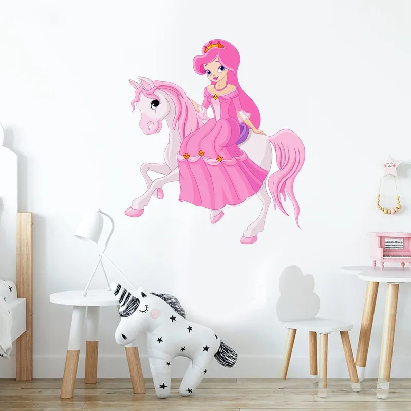 Tri koshki RC099 Princess on a Pony Child Wall Sticker Waterproof Decal Home Decoration Kids Room Children Desk Self-adhesive