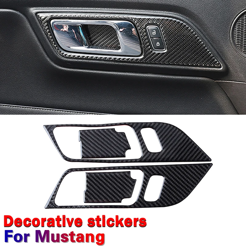 

Fit For Ford Mustang 2015-2019 Inner Door Handle Panel Trim Cover Real Carbon Fiber Protective Sticker Suit Car Internal Parts