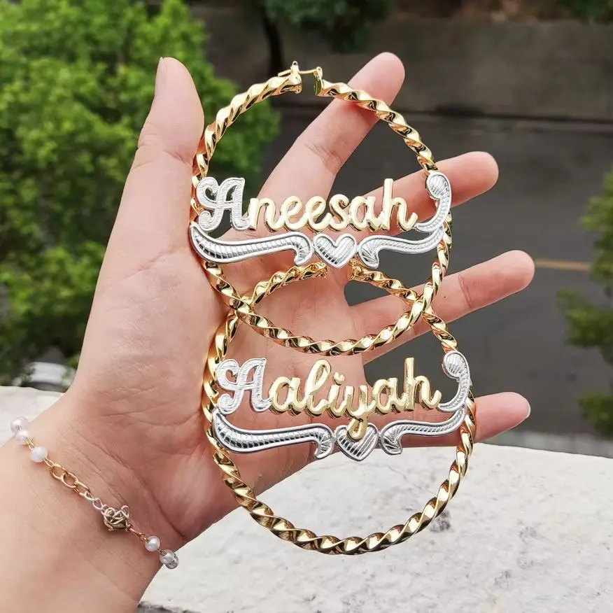 

DHQH новые серьги с гравировкой в виде сердца, персонализированные двухцветные серьги-кольца с буквами, серьги с индивидуальным именем для женщин, подарок, дропшиппинг