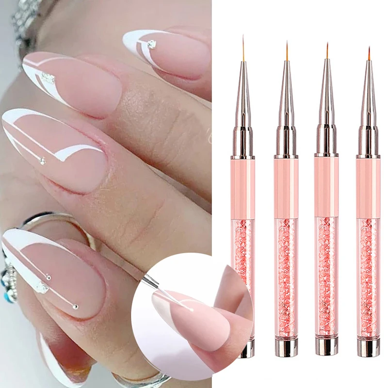 Professional Nail Art Brushes Nail Line Brush Pink UV Gel Painting Pen Carved Nail Art Liner 3D Rhinestones Brush for Manicure