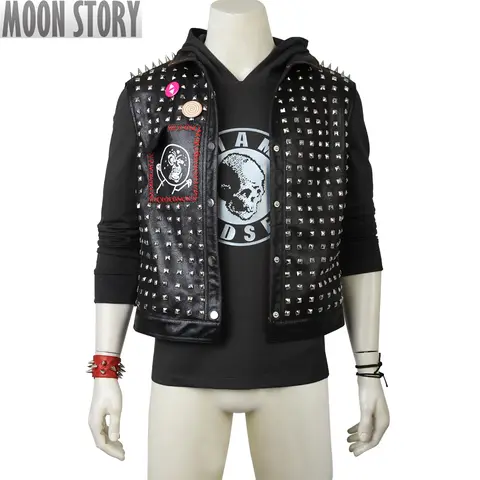 Game Watch Dogs 2 Cosplay Costume Wrench Punk Hoodie Vest Mask Halloween role-playing Suit Sweatshirt Adult Men