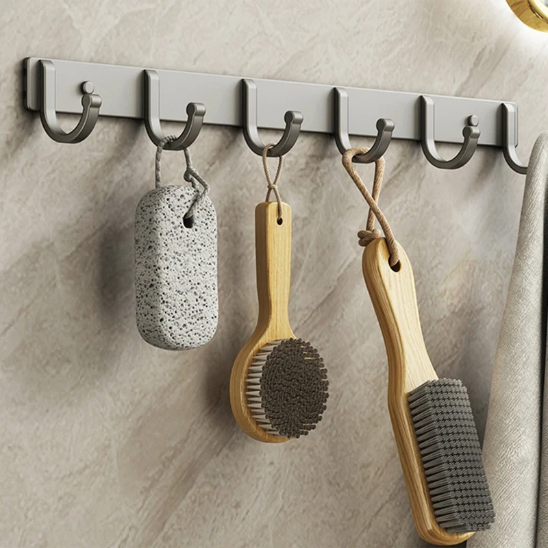 Abwr-space kait handuk aluminium kamar mandi, kait handuk pintu belakang ruang tamu, Penyimpanan sederhana 6 kait untuk menghemat ruang