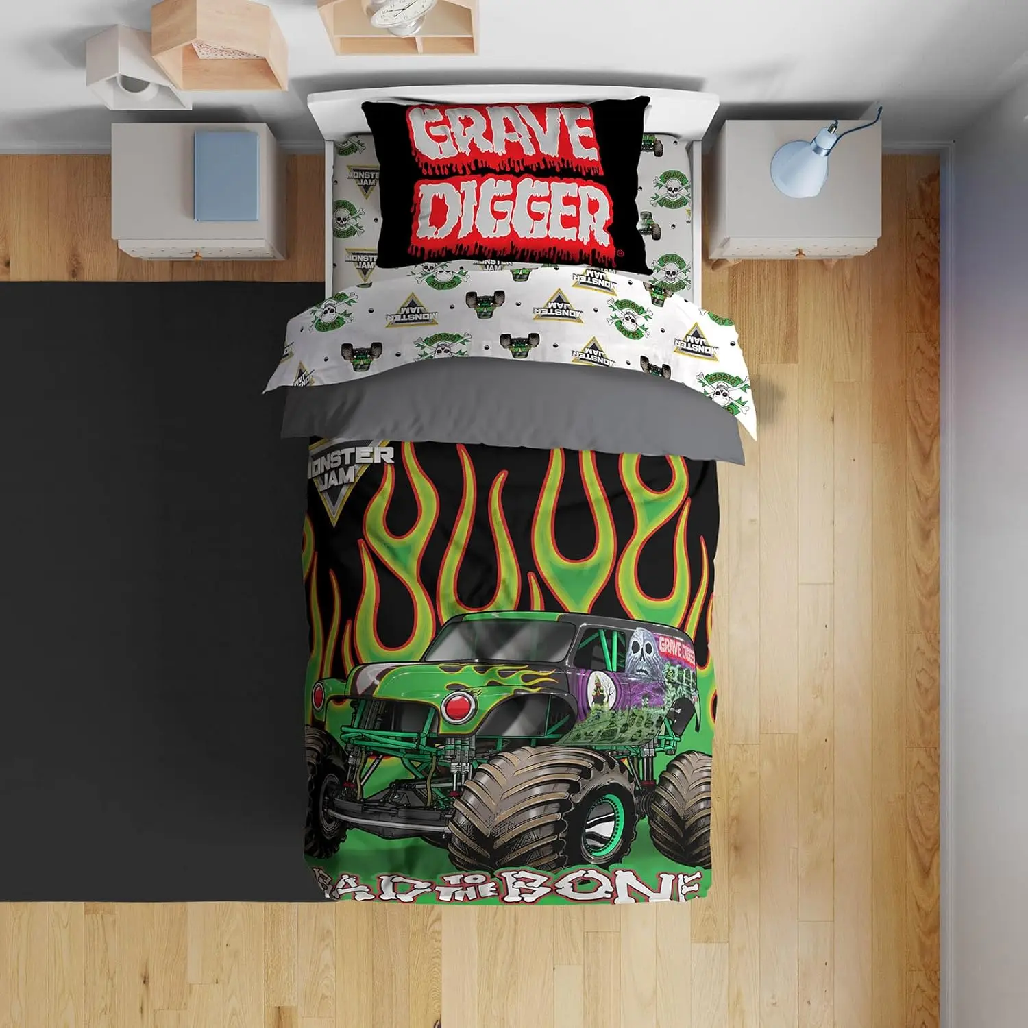 

Комплект постельного белья Monster Jam для малышей - 4 предмета: микрофибровое одеяло, простыни и наволочка для дошкольников