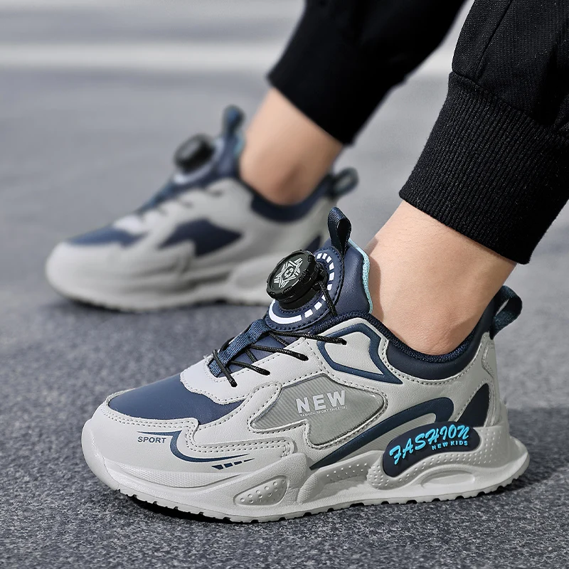 

Новинка 2025, осенние кроссовки для мальчиков, кожаные кроссовки на мягкой подошве, противоскользящие кроссовки с застежкой на ручку, повседневные баскетбольные кроссовки для детей