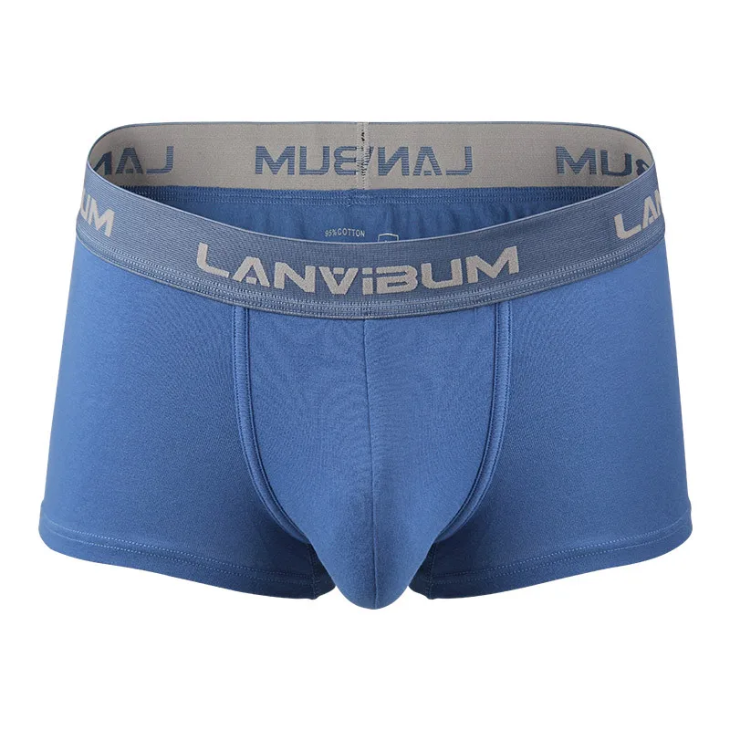 Men's panties LANVIBUM mid-waist threaded cotton loose solid color boxers boxer panties