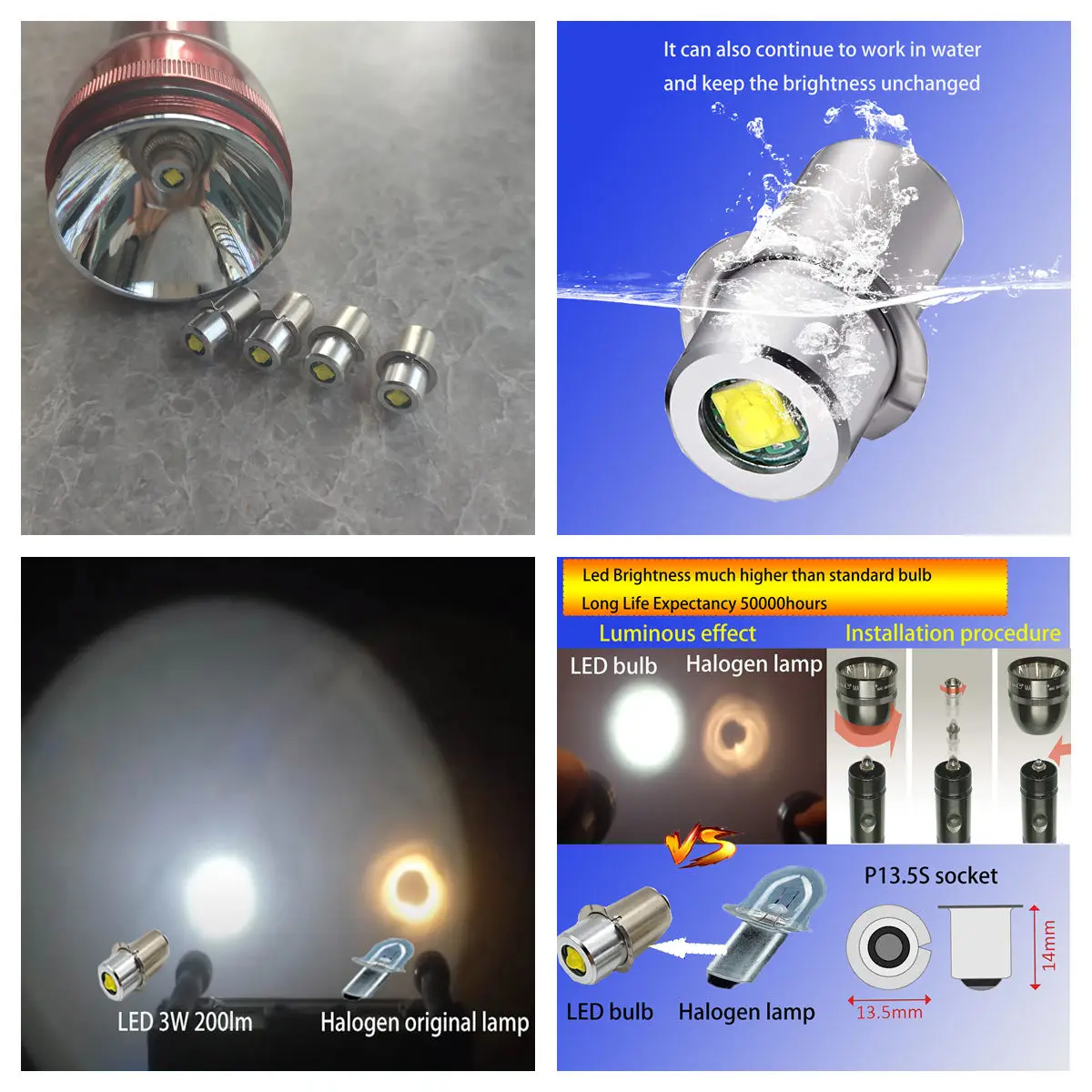 P13.5S Pr2 LED-lamp 3W Upgrade LED-zaklamp Maglite LED-conversiekit Mag Light LED-lamp 2-16 C&D-cellen Maglite-zaklamp