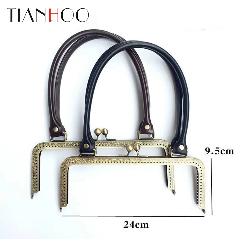 

2PCS 24cm Metal Purse Frame Handle Kiss Clasp Lock Antique Bronze Tone for DIY Making Clutch Bag Handbag PU Accessory