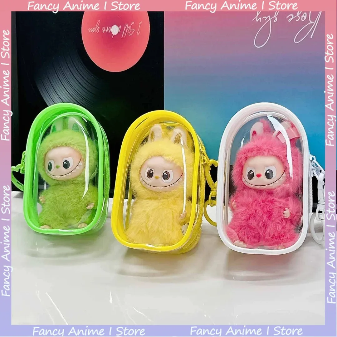 Voor Mini Labubu 4.0 Pluche Pop Kleurrijke Beschermhoes Uitje Display Tas met Hart Sleutelhanger voor Liefde Serie Pop Accessoires
