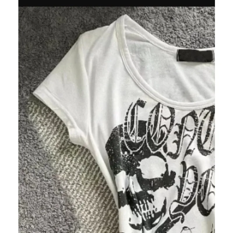 Y2k Crop Tops Vintage Letter Print T Shirt American Retro SubCulture Punk Slim T-shirt Top Trend Women Gothic Grunge White Tees