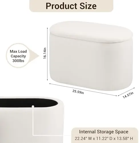 Oval Ottoman with Storage for Living Room, Modern Linen Fabric Foot Stools Ottoman, Upholstered Vanity Stool Foot Rest