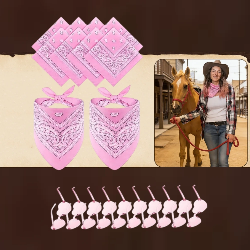 

12 set Fringe Bandana with Heart Sunglasses Western Cowboy Scarf Headwrap Halloween Costume Accessory Set