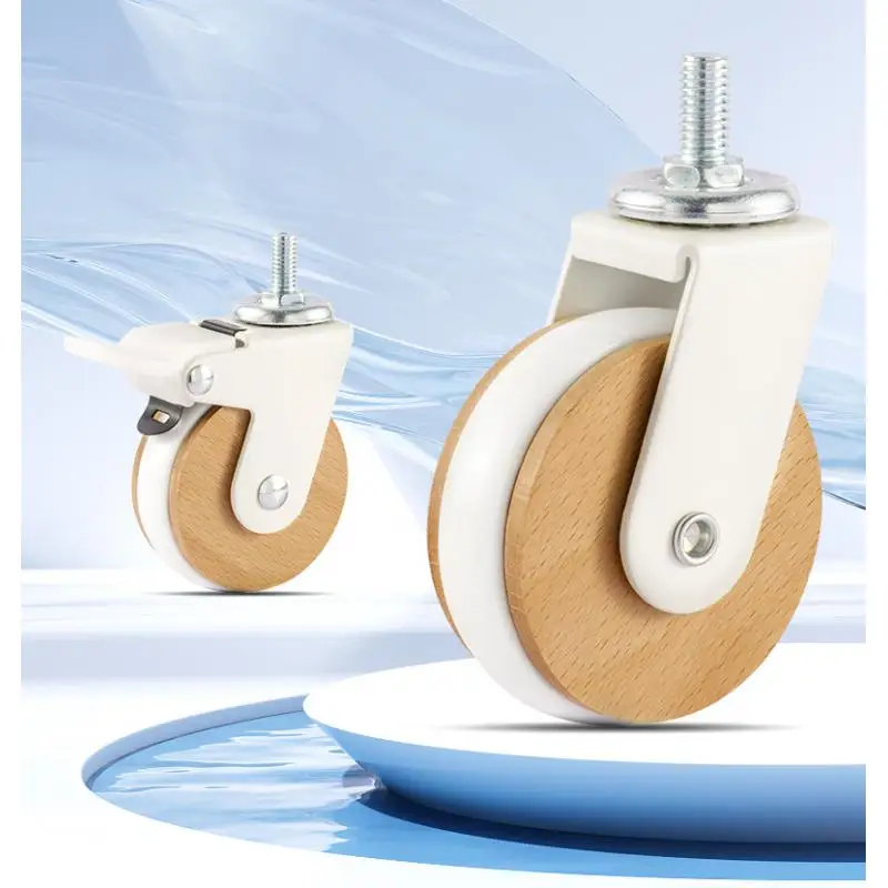 4 Pcs/Lot 2.5-inch household white trolley universal wheel M8*15mm screw wheel/beech wood caster/shelf wheel