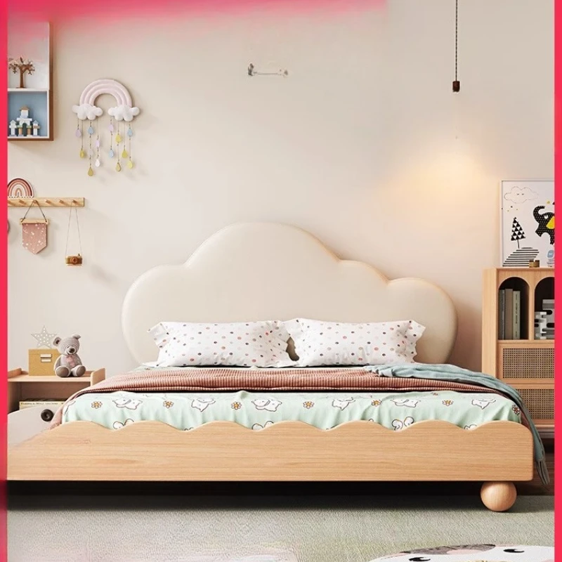 

Cloud solid wood children's bed girls simple modern girls princess bed 1.5M cream wind Internet celebrity girls round foot bed