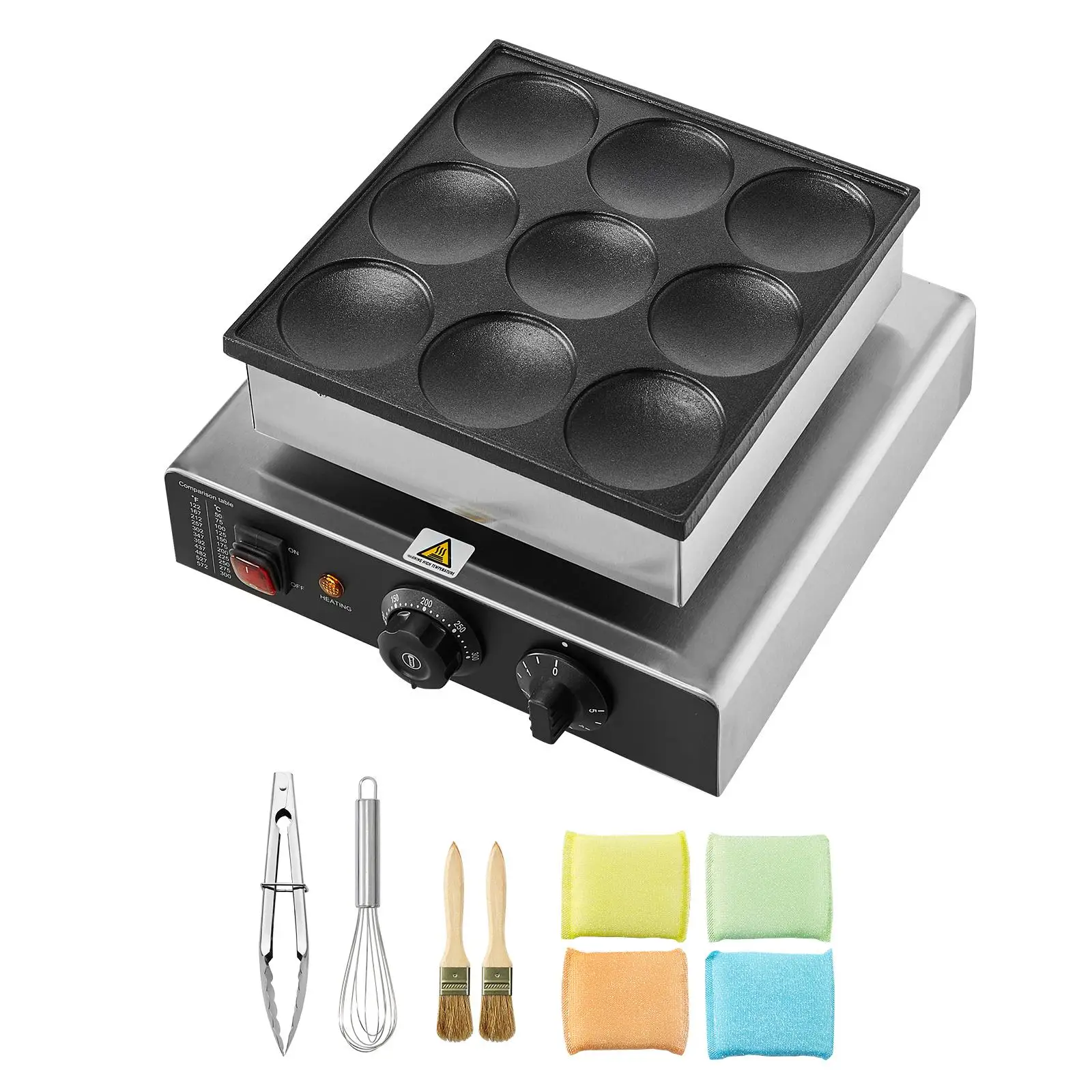 9PCS 76mm Electric Dorayaki Maker 850W Commercial Non Stick Pancake Grill with Temperature and Control for home Kitchen Restaurant Snack Bar