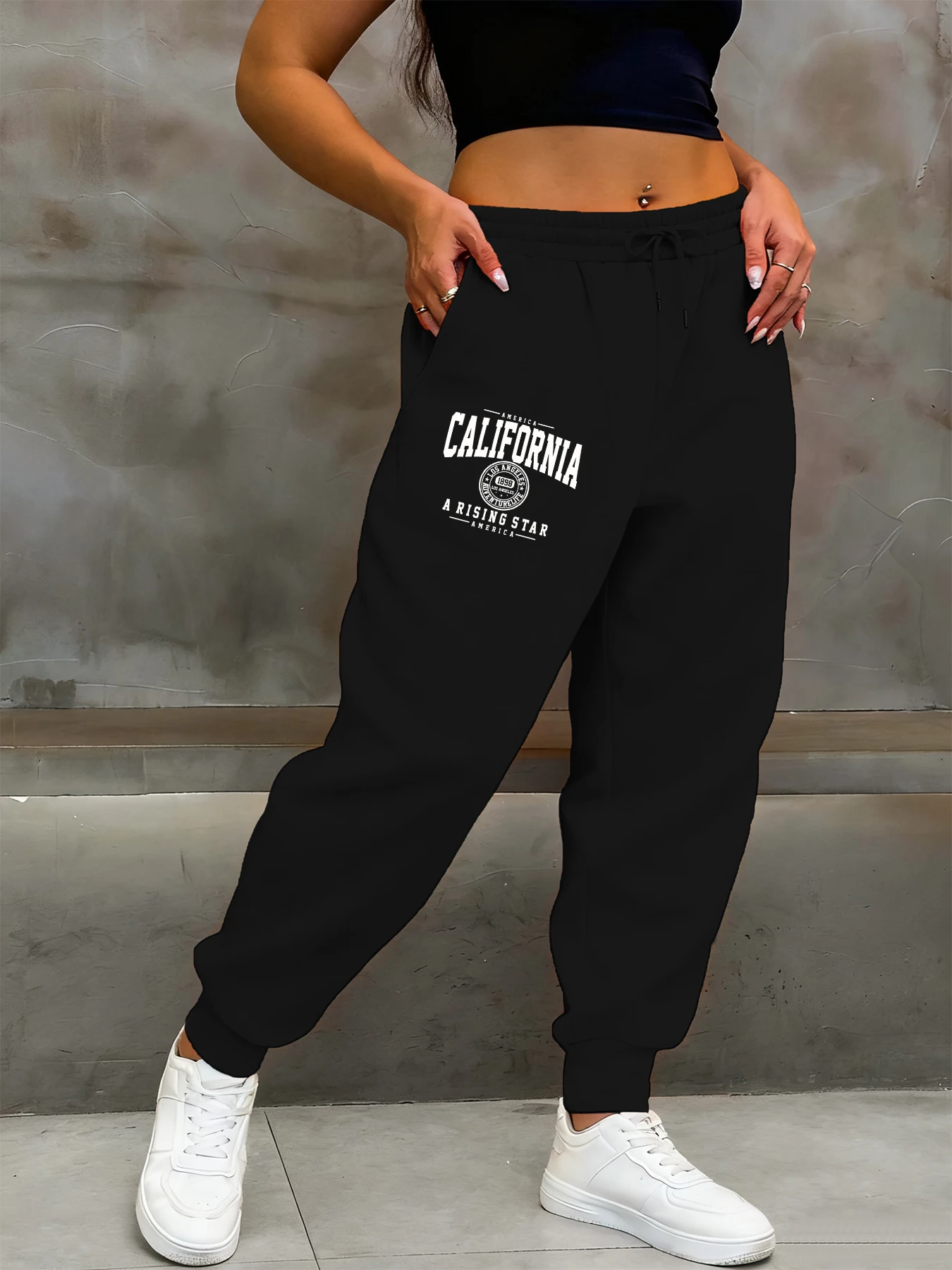 California A Rising Star Prints Woman Sweatpants Warm Britches Joggers Street Long Pants Pocket Hip Hop All-Match Trousers