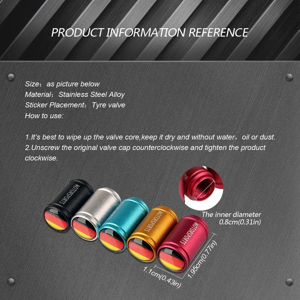 4PCS Germany Flag Car Wheel Tire Valve Caps Tyre Stem Covers for BMW Volkswagen Ford Subaru Skoda Audi Honda Maserati Volvo