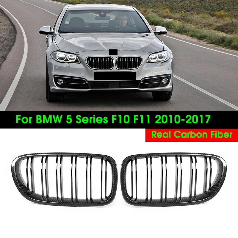 One Pair Real Carbon Fiber Car Styling Racing Grills For BMW 5 Series F10 F11 2010-2017 Front Bumper Kidney Hood Grille