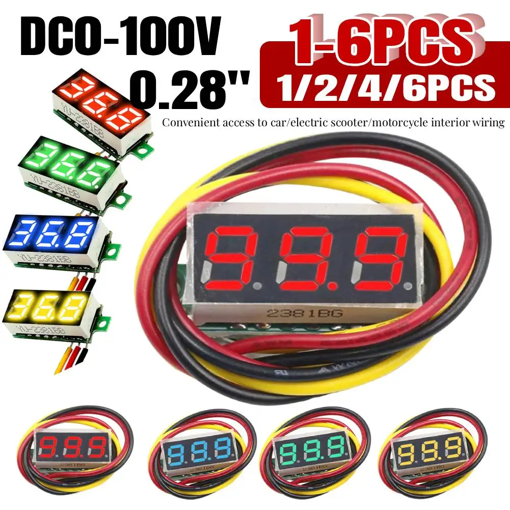 

3 Wires Digital Voltmeter 0-100V 0.28 Inch Red/Blue/Yellow/Green Digital Voltage Tester LED Screen Accurate Pressure Measurement